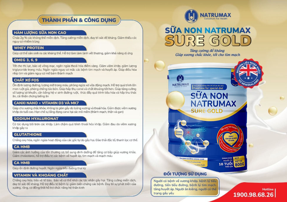 Thành phần chính của Sữa non Natrumax Sure Gold