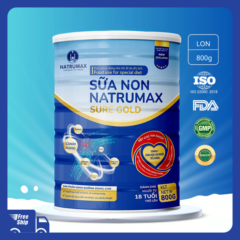 Sữa non Natrumax Sure Gold 800g dành cho người tiểu đường xương khớp